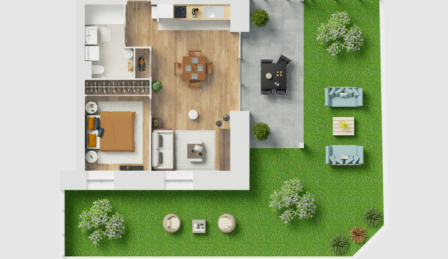 APPARTEMENT T2 de 36 m2 + jardin