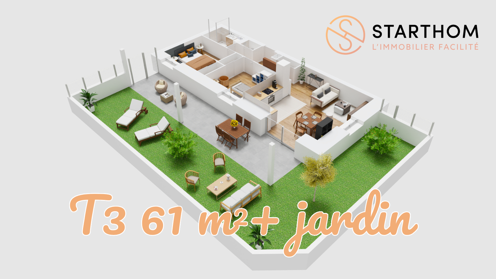 APPARTEMENT T3 de 61 m2 + jardin
